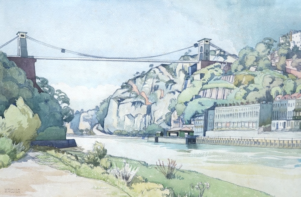 Veronica Burleigh, Clifton Bridge Bristol, signed, watercolour, 35 x 53cm